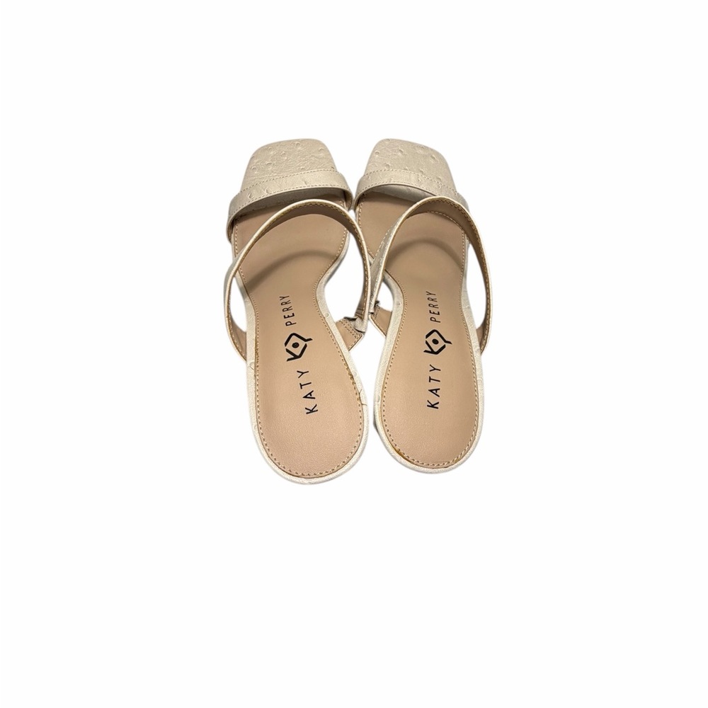 Katy Perry The Hollow Block Heeled Sandals in Beige with Gold Accent Sz 7 - Picture 6 of 11